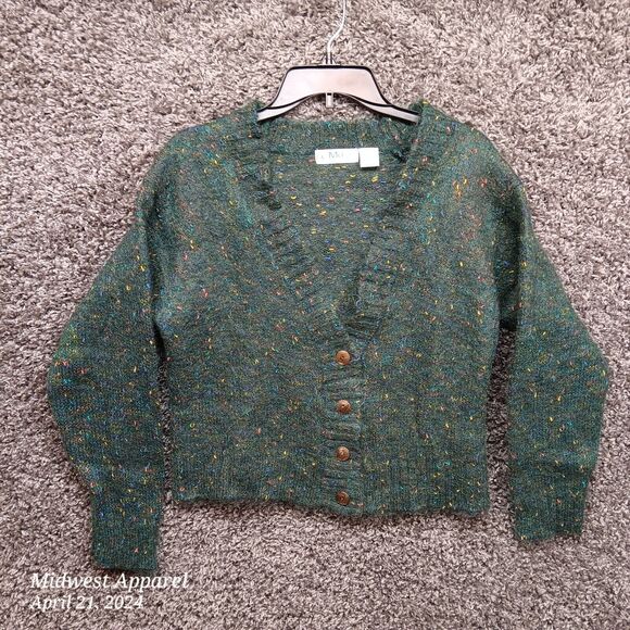 Vintage Le Moda Knitwear Cardigan Sweater Women Large‎ Green Mohair Blend V Neck - Picture 1 of 8